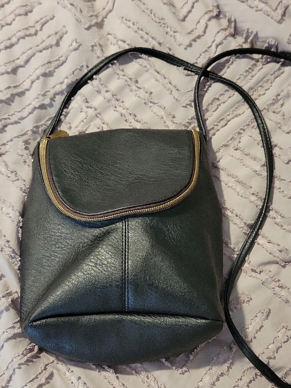 Black Crossbody Bag with Gold Trim